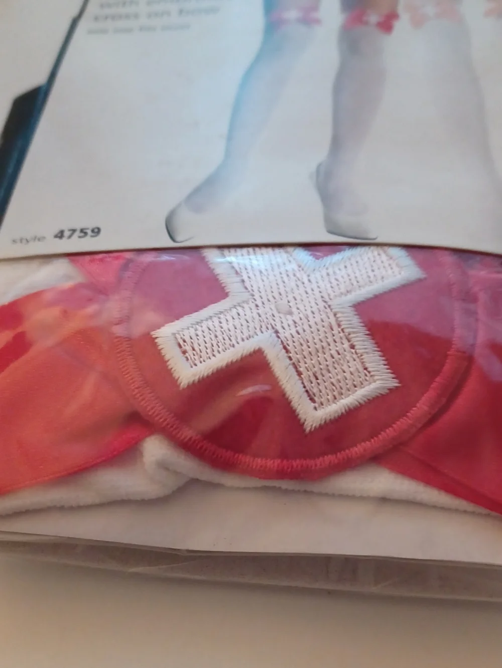 Music Legs Hosiery Thigh Hi Opaque Embroided Cross On Bow One Size Nylon New